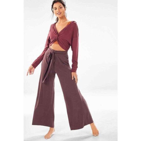 Fabletics Pants Chris Washed Tricot Trousers Flare Leg Bow Belt Size XXS - Picture 1 of 7